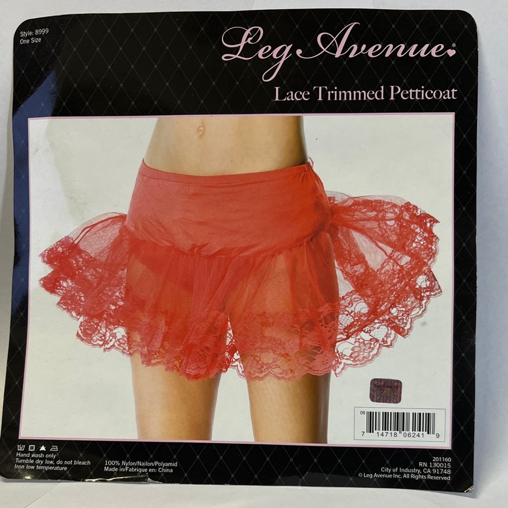 Leg Avenue Scarlet Red Lace Petticoat, One Size